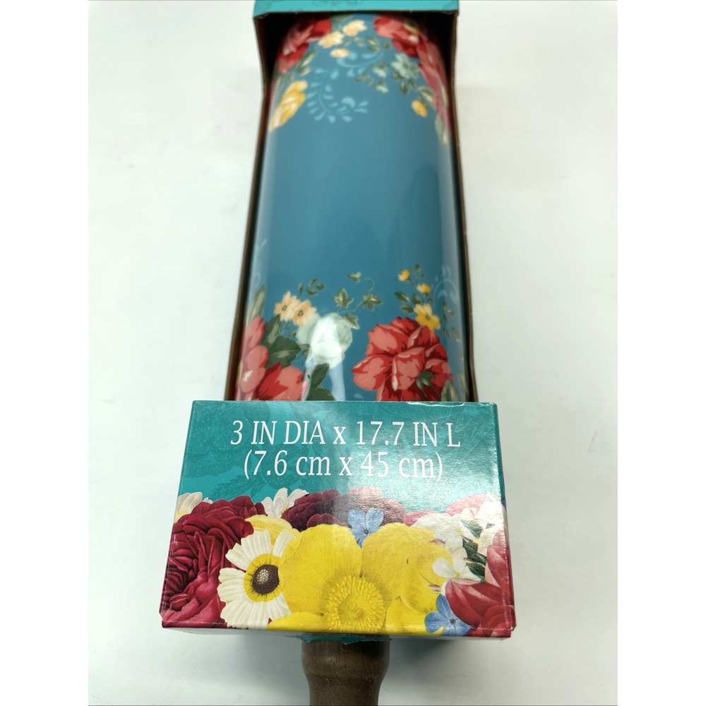 The Pioneer Woman Vintage Floral Ceramic Rolling Pin w/Acacia Wood Handles NWT - Picture 2 of 6